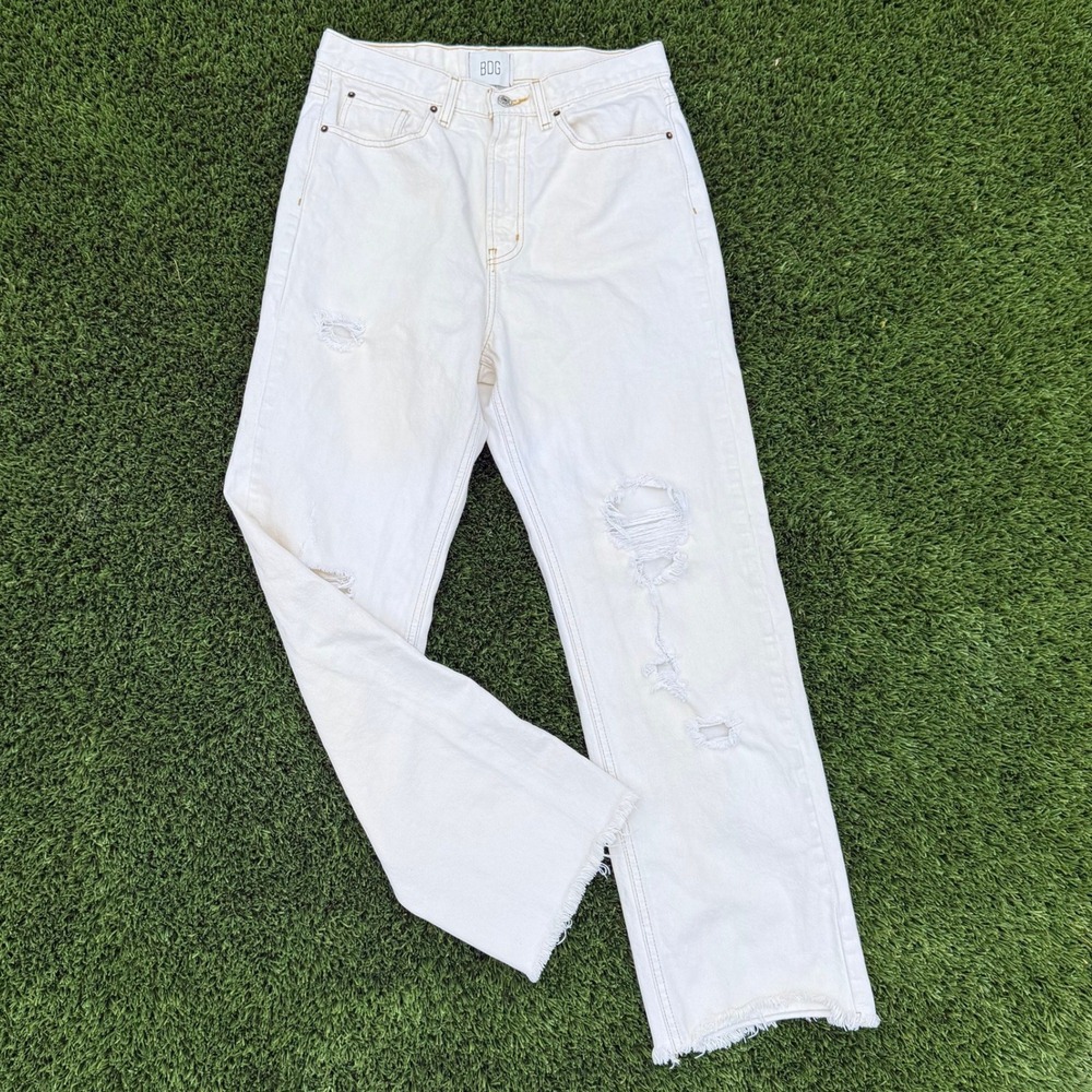 BDG Urban Outfitters Cowboy Jean Off White Distressed High Rise Straight Size 30